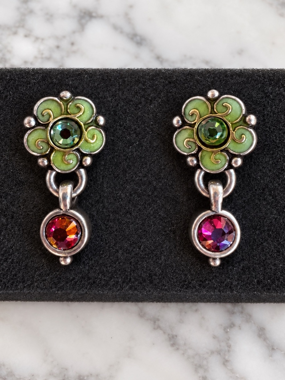 Brighton Very Rare Garden of Eden Enamel & Crystals Dangle Post Earrings